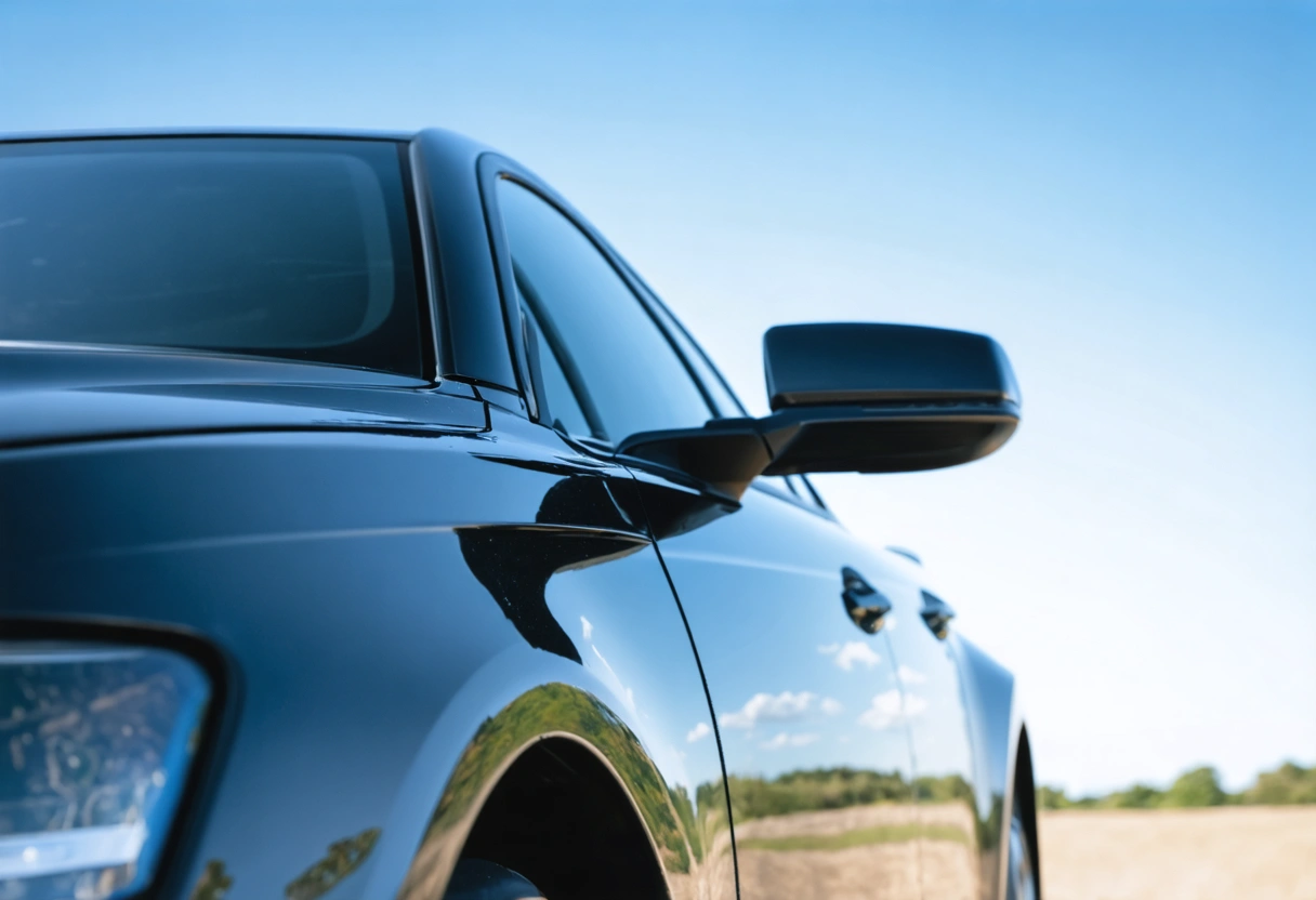 A car with tinted windows under a clear sky, dispelling myths about tinting being purely