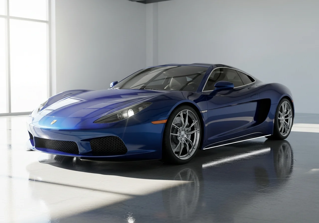 Glossy car with ceramic finish in a modern garage