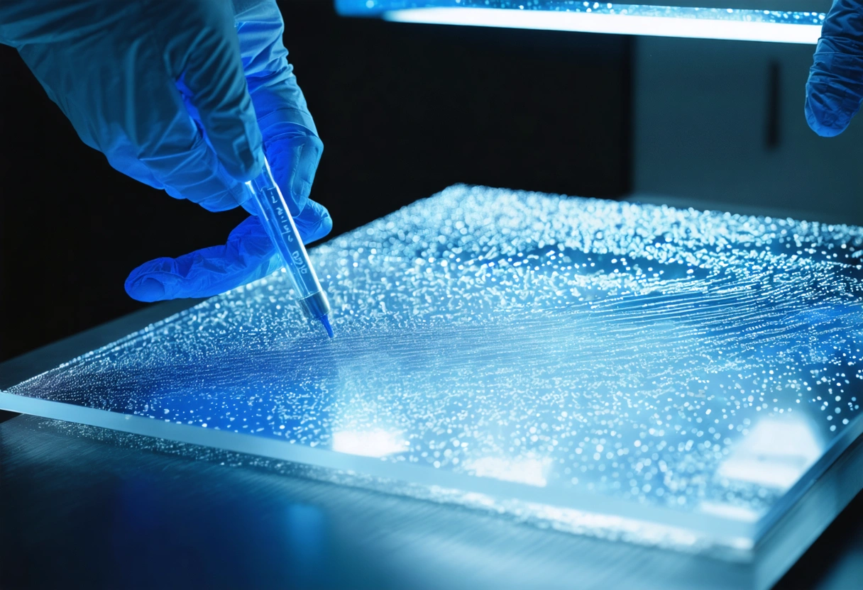 Researchers discussing nanotechnology-enhanced tint film in lab setting