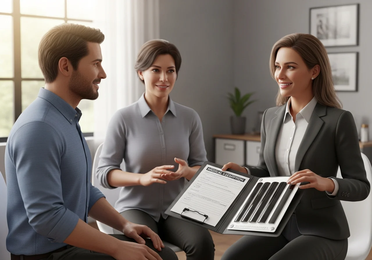 Clean trust-building editorial medium shot in a professional consultation setting, showing a customer with a