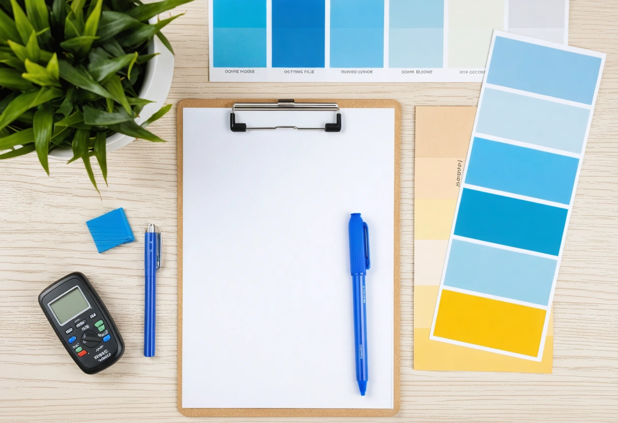 Tint expert presents film options to homeowners in a bright office