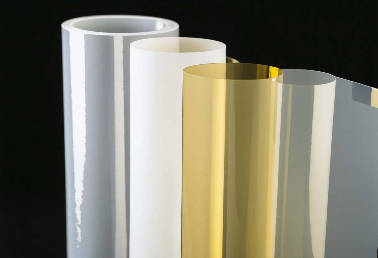 Layered window tint samples beside a light transmission gauge and car window
