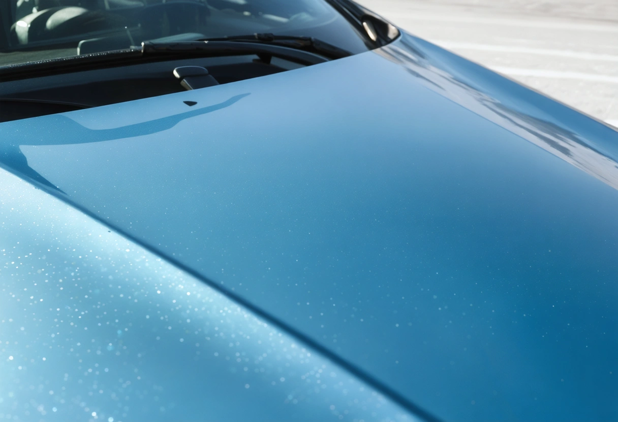 Close-up of curing automotive tint with moisture beads and cloudy edges