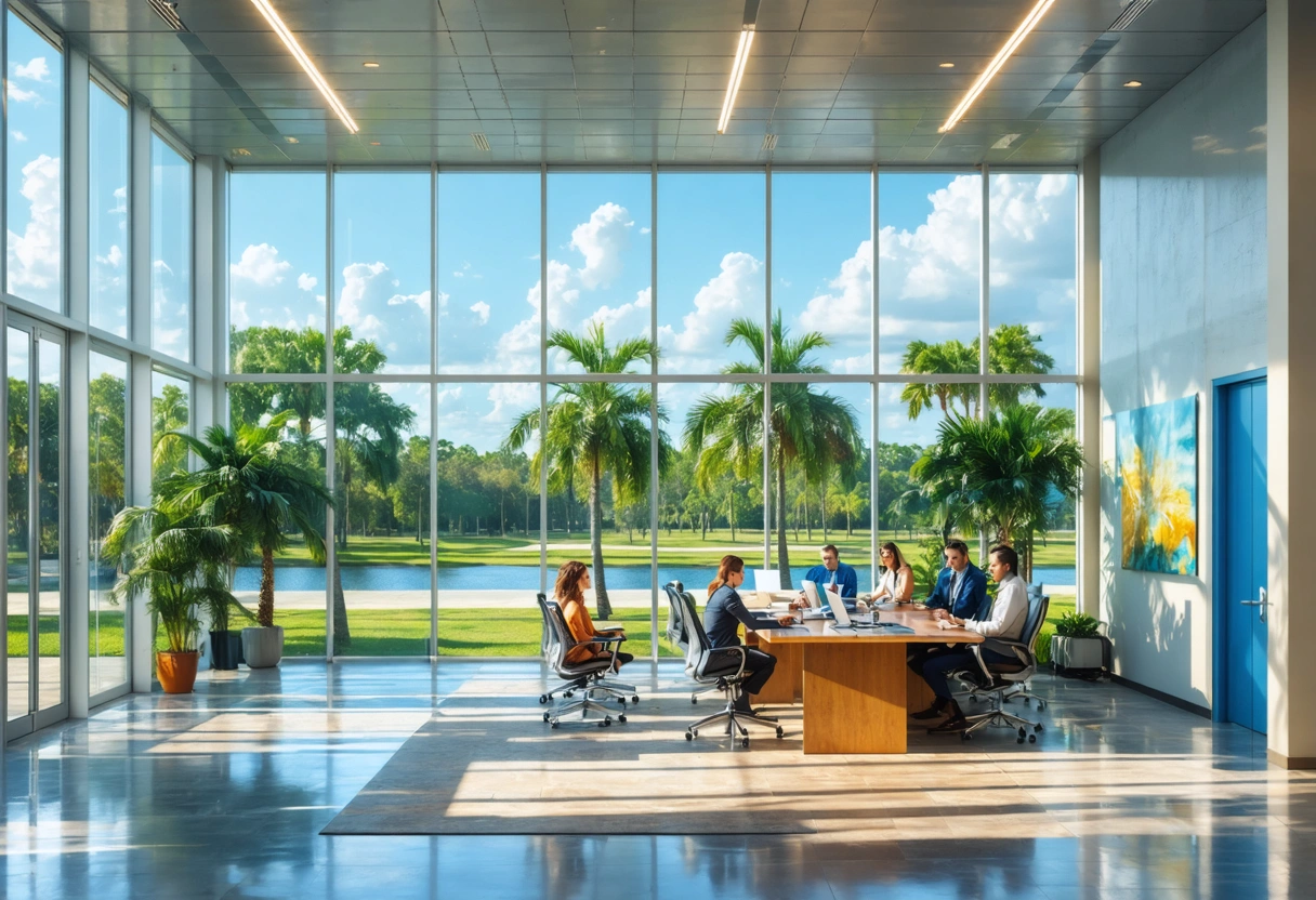 photorealistic-commercial-hero-image-of-a-PtximA Diverse team collaborates in a bright modern office with palm views