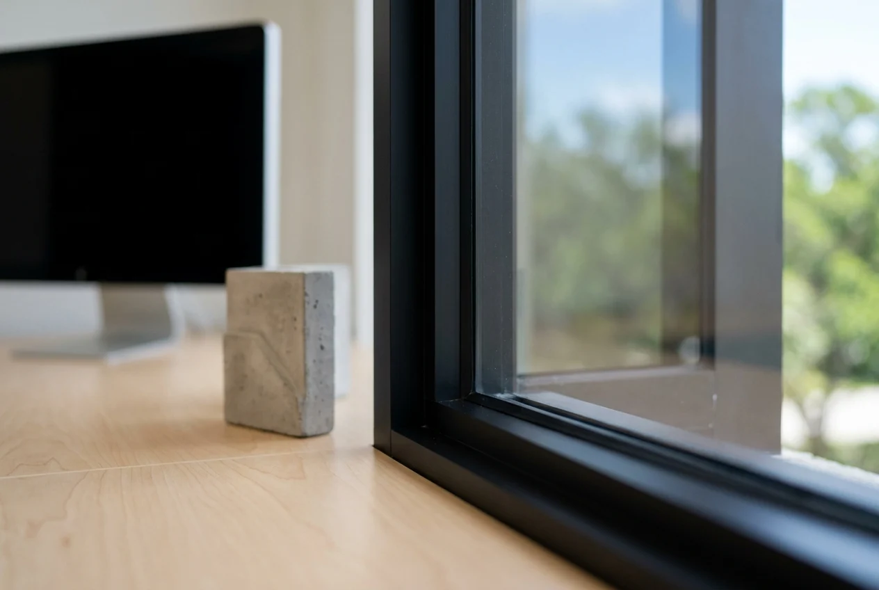 Close-up of neutral window film reducing glare while preserving daylight