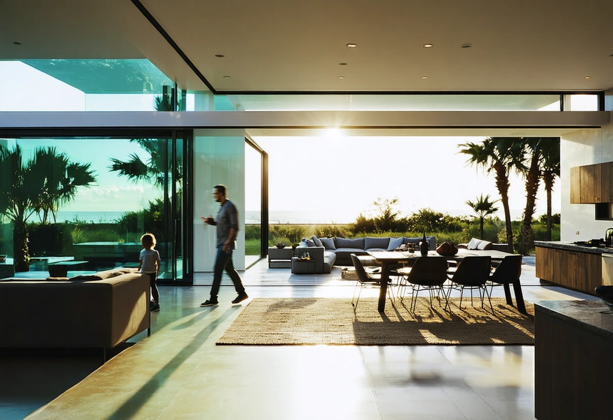 Residential window film reducing glare across a bright home interior