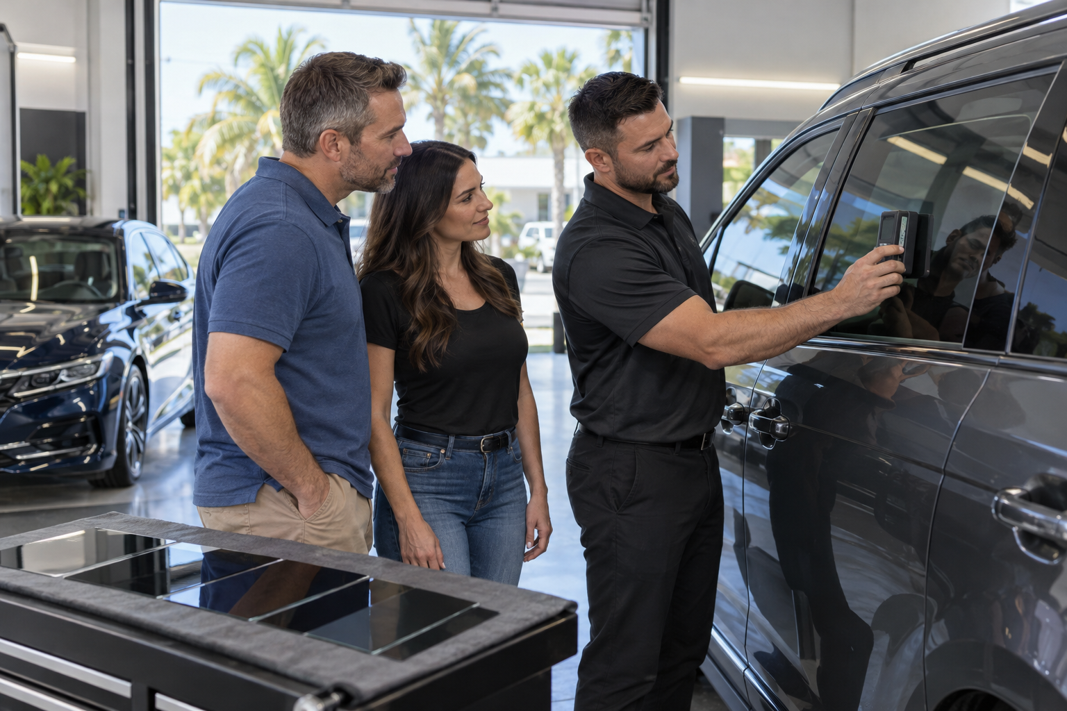 photographic-hero-image-inside-a-premium-jjUEHE Tint professional tests vehicle glass as customers compare neutral