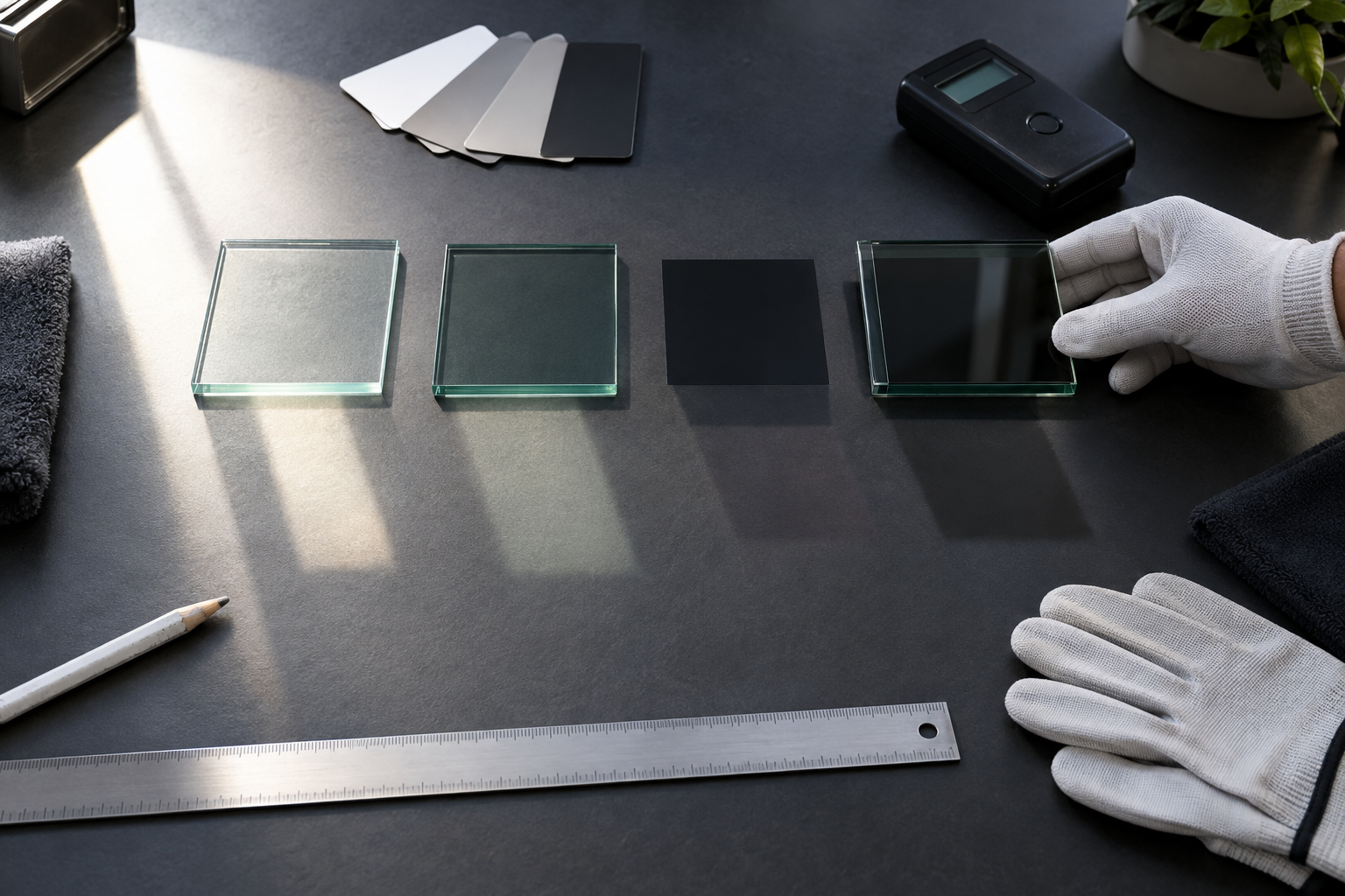 Glass and tint layers progressively reduce sunlight in demonstration